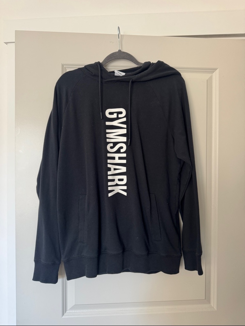 Gymshark Black Hoodie with White Vertical Logo